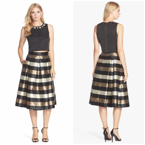 Eliza J Dresses & Skirts - Eliza J Metallic Stripe Jacquard Midi Skirt 10 A Line Tulle Evening Cocktail